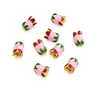 Boutigem 10Pcs Flower Bead Caps Light Golden Pink 5-Petal Flower Alloy Enamel Bead Caps End Spacers Metal Floral Bead End Caps for DIY Bracelet Earring Necklace Jewelry Making, 11x8mm