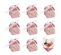 Boutigem 10Pcs Hollow Out Candy Gift Boxes 5x5x8cm Laser Cut Rectangle Paper Boxes with Ribbon for Wedding Party Favor Birthday, Pink