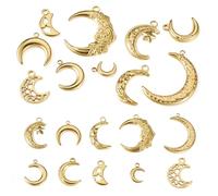 Boutigem 10Pcs Moon Charms Stainless Steel Crescent Pendants Flower Love Heart Star Assorted Shape Golden Moon Pendants for DIY Necklace Bracelet Earring Jewelry Making