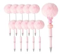 Boutigem 10Pcs Plush Pom Pom Pen Fluffy Plastic Bead Pen Plush Ball Beaded Pens for School Office Supplies DIY Personalized Pen Students Writing Favor,Pink