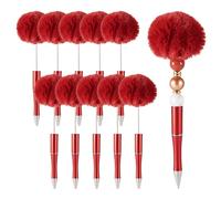 Boutigem 10Pcs Red Fluffy Ballpoint Pens Fuzzy Pom Pom Pen Plastic Bead Ballpoint Pens for School Office Supplies DIY Personalized Pen Students Writing Favors