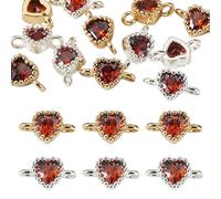 Boutigem 12Pcs Brass Pave Cubic Zirconia Love Heart Connector Charms Red Tiny Love Heart Link Pendants with Double Loops Valentines Charms for DIY Earring Bracelet Necklace Jewelry Making