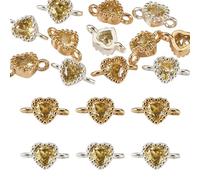 Boutigem 12Pcs Brass Pave Cubic Zirconia Love Heart Connector Charms Yellow Tiny Love Heart Link Pendants with Double Loops Valentines Charms for DIY Earring Bracelet Necklace Jewelry Making