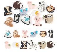 Boutigem 12Pcs Cute Cartoon Animal Silicone Beads for Keychain Making, Cattle Dog Bear Elephant Owl Pig Sheep Rubber Focal Beads Animal Character Bead for DIY Beadable Pen Bracelet Jewelry Making
