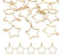 Boutigem 12Pcs Star Hollow Frame Pendants 18K Gold Plated Stainless Steel Open Back Bezel Pendants Golden Star Shape Bezel Blank Trays for DIY Resin Pressed Flower Necklace Earring Keychain Making
