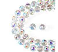 Boutigem 140Pcs Electroplate Transparent Glass Beads 10mm AB Color Plated Faceted Round Crystal Beads for Necklace Bracelet Earring Jewelry Making