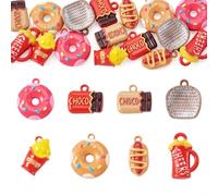 Boutigem 16Pcs Food Charms Beer Glasses Basket Fries Sweet Donut Chocolate Charms Colorful Dessert Fast Food Alloy Pendants for Earring Bracelet Necklace DIY Crafts Jewelry Making