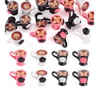 Boutigem 16Pcs Resin Rose Flower Coffee Cups Colorful Hot Drink Latte Mugs Imitation Drink Coffee Cup Model Ornaments Food Kitchen Decoration Set for Dollhouse Accessories Party Desktop Decor