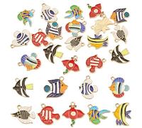 Boutigem 18Pcs 9 Styles Ocean Sea Animal Alloy Enamel Charms Colorful Cute Fish Charm Ocean Theme Dangle Pendants for Jewelry Making DIY Crafts Summer