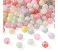 Boutigem 200Pcs 10 Colors Crackle Glass Round Beads 10mm Painted Crystal Ball Loose Spacer Beads with Gold Power for Necklace Bracelet Jewelry Making DIY Crafts