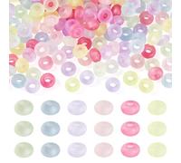 Boutigem 200Pcs 14mm Acrylic European Beads Colorful Frosted Large Hole Rondelle Beads Flat Round Abacus Bead for DIY Snake Chain Charm Bracelet Earring Jewelry Making