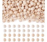 Boutigem 200Pcs 2 Styles Natural Wood Beads 14mm Unfinished Wooden Round Beads Large Hole Bead for DIY Crafts Jewelry Making Keychain Home Decor