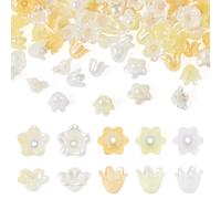 Boutigem 200Pcs Acrylic Floral Beads Caps Colorful Lily Bell Flower Bead End Caps Gradient Trumpet Flower Loose Bead Spacers for DIY Crafts Earring Bracelet Necklace Jewelry Making