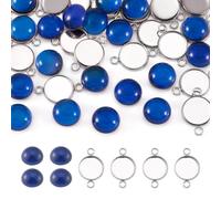 Boutigem 20Pcs 12mm Flat Round Blank Pendant Trays Stainless Steel Cabochon Connector Settings Temperature Sensing Round Glass Dome Cabochons for DIY Bracelet Earring Jewelry Making