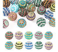 Boutigem 20Pcs 20mm Round Resin Rhinestone Beads Chunky Striped Crystal Pave Disco Ball Beads Bubblegum Ball Focal Bead for DIY Crafts Beadable Pen Keychain Jewelry Making