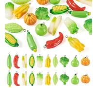 Boutigem 20Pcs 3D Resin Vegetable Pendants Assorted Pumpkin Corn Pepper Broccoli Cabbage Charms Imitation Food Pendants 17-35mm for DIY Keychain Necklace Bracelet Earring Jewelry Making