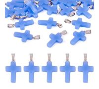Boutigem 20Pcs Crystal Glass Cross Pendants Cross Religion Dangle Charms with Stainless Steel Hook Light Blue Crucifix Pendant Charms for DIY Crafts Necklace Earring Keychain Jewelry Making
