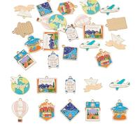 Boutigem 20Pcs Enamel Travel Charms Assorted Plane Earth Suitcase Hot Air Balloon Charms Enamel Outdoor Adventure Charm Pendants for Holiday Aviation Traveler Flight Attendant Jewelry