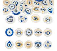 Boutigem 20Pcs Flat Back Evil Eye Printed Glass Cabochons 25mm Half Round Glass Dome Tiles Glow in The Dark Cabochon for Jewelry Making DIY