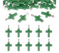 Boutigem 20Pcs Green Glass Cross Pendants Crystal Crucifix Pendants with Stainless Steel Hook Religion Cross Dangle Charms for DIY Crafts Necklace Earring Keychain Jewelry Making