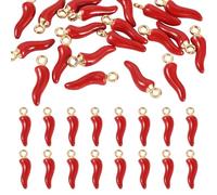 Boutigem 20Pcs Mini Hot Pepper Charms Enamel Red Pepper Pendants Mini Mexican Fiesta Cinco Italian Horn Charms for Women Necklace Bracelet Earring Jewelry Making
