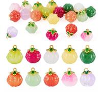 Boutigem 20Pcs Pumpkin Charms Colorful Glass Pumpkin Pendants with Enamel Green Leaf Charms Crystal Vegetable Dangle Pendants for DIY Crafts Earring Bracelet Necklace Jewelry Making