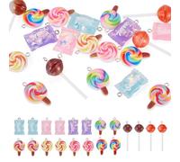 Boutigem 20Pcs Resin Candy Charms Colorful Assorted Candy Lollipop Pendant Charms Imitation Food Dangle Pendants for DIY Crafts Keychain Necklace Earring Jewelry Making Cute Hang Ornament