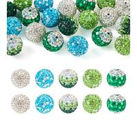 Boutigem 20Pcs Rhinestone Clay Beads 16mm Round Crystal Rhinestone Spacers Glitter Ball Beads Green Blue for DIY Beadable Pen Key Chain Bracelet Jewelry Craft Making