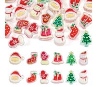 Boutigem 24Pcs Christmas Acrylic Beads Enamel Christmas Tree Glove Socks Bell Santa Claus Snowman Bead Xmas Loose Spacer Beads for Bracelet Lanyard DIY Crafts Jewelry Making Holiday Decor