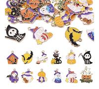Boutigem 24pcs Halloween Alloy Enamel Charms, 12 styles Skull Cat Pumpkin Ghost Pendants DIY Craft Home Party Decor for Bracelet, Earring, Necklace, Jewelry Making
