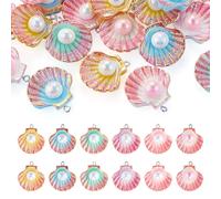 Boutigem 24Pcs Resin Shell Charms Colorful Flatback Imitation Pearl Clam Shell Charms Ocean Beach Seashell Pendants for DIY Crafts Earring Necklace Bracelet Keychain Jewelry Making