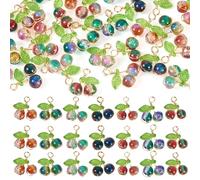 Boutigem 28 Pcs Cherry Crackle Glass Pendants 3D Fruit Crystal Charms with Green Leaf for Jewelry Making DIY Bracelets Necklace Earring Keychain