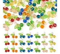 Boutigem 28 Pcs Cherry Faceted Transparent Glass Charms 3D Crystal Fruit Charms with Green Leaf for Jewelry Making DIY Bracelet Necklace Earring