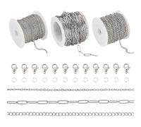 Boutigem 3 Rolls Stainless Steel Paperclip Chains 15M Metal Oval Cable Chain Twisted Curb Chains with Jump Rings Claw Clasps for DIY Bracelet Necklace Jewelry Making