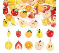 Boutigem 30Pcs Fruit Resin Charms for Jewelry Making 3D Fruits Apple Lemon Pear Orange Strawberry Pendants Imitation Food Dangle Charms for DIY Earring Necklace Keychain Jewelry Making