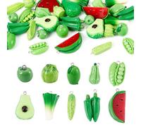 Boutigem 30Pcs Green Vegetable Fruit Resin Charms Avocado Lemon Watermelon Apple Chayote Pea Okra Scallion Pendants Imitation Green Food Dangle Pendants for DIY Earring Keychain Jewelry Making