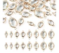 Boutigem 30Pcs Oval Faceted Glass Connector Charms Flat Oval Glass Link Charms Clear Geometric shape Crystal Pendant Links with Double Loops for DIY Necklace Earring Jewelry Making