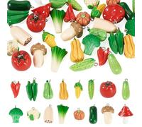 Boutigem 32Pcs Resin Vegetable Pendants Imitation Food Mushroom Cucumber Hot Pepper Corn Pumpkin Cauliflower Broccoli Tomato Charms for DIY Crafts Necklace Earring Keychain Jewelry Making