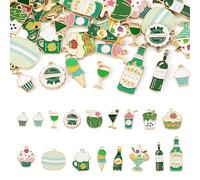 Boutigem 34Pcs Food Theme Enamel Charms Ice Cream Cake Cup Coconut Water Milk Tea Goblet Wine Bottle Pendants Green Drink Food Metal Charms for DIY Earring Necklace Bracelet Jewelry Making