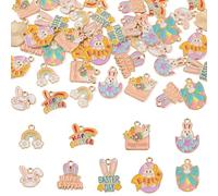 Boutigem 40Pcs Easter Charms for Jewelry Making Assorted Egg Rabbit Charms Gold Enamel Bunny Rainbow Bowknot Charm Pendants for Necklace Bracelet Earring Jewelry Making