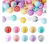 Boutigem 40Pcs Stripe Silicone Round Beads Candy Color Rubber Bubblegum Loose Beads for Bracelet Keychain Jewelry Making Pen Decor DIY Crafts