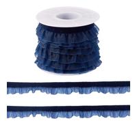 Boutigem 5 Yards Ruffle Lace Trim Ribbon 5/8 inch Elastic Velvet Gathered Ruffled Lace Organza Ribbon with Spools for DIY Clothing Sewing Craft,Prussian Blue
