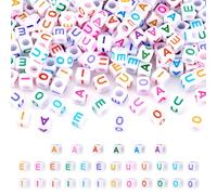 Boutigem 500Pcs Cube Vowel Acrylic Letter Beads 6mm Square Alphabet Beads with Colorful Letter A E I O U for Necklace Bracelet Jewelry Making