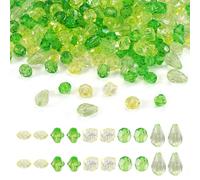Boutigem 500Pcs Green Acrylic Beads Set Mixed Shape Transparent Plastic Beads Teardrop Cube Round Rondelle Bicone Loose Beads for DIY Jewelry Making