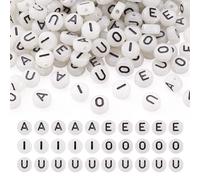 Boutigem 500Pcs Luminous Acrylic Letter Beads 7mm White Flat Round Vowel Letter Beads A E I O U Alphabet Beads for Necklace Bracelet Making