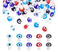 Boutigem 50Pcs Evil Eye Mushroom Lampwork Glass Beads Colorful Crystal Turkish Eye Mushroom Spacer Beads Handmade Eyeball Craft Bead for DIY Crafts Earring Necklace Bracelet Jewelry Making