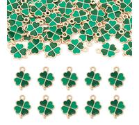 Boutigem 50Pcs Green Clover Charms Enamel Lucky Four Leaf Clover Charms St Patrick Day Shamrock Pendants Green Leaves Metal Dangle Pendants for DIY Earring Necklace Bracelet Jewelry Making