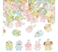 Boutigem 50Pcs Luminous Animal Resin Charms Glow in The Dark Dinosaur Frog Bear Rabbit Dog Pendants Cute Cartoon Animal Ornament Pendants for DIY Earring Necklace Bracelet Keychain Jewelry Making