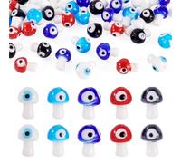 Boutigem 50Pcs Mushroom Evil Eye Handmade Lampwork Spacer Beads Colorful Glass Turkish Evil Eye Beads Eyeball Mushroom Loose Spacer Bead for DIY Crafts Bracelet Necklace Earring Jewelry Making