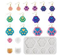 Boutigem 5Pcs Cat Head Silicone Molds Cat Paw Print Resin Casting Molds Pet Puppy Kitten Paw Cabochons for Jewelry Making DIY Crafts Earrings Keychain Supplies